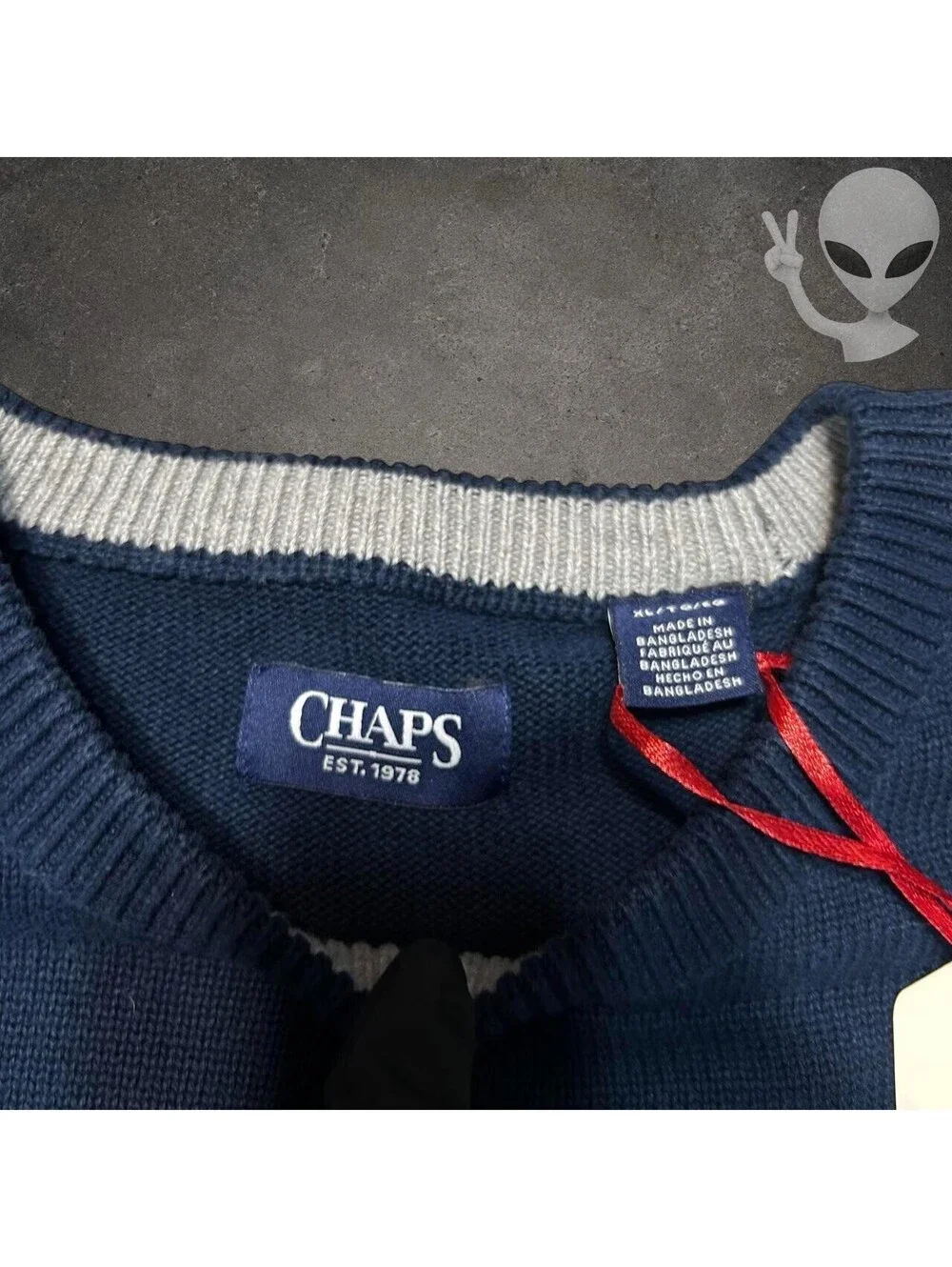 Chaps Sweater Mens XL Navy Blue American Flag Knit Crewneck Pullover NWT